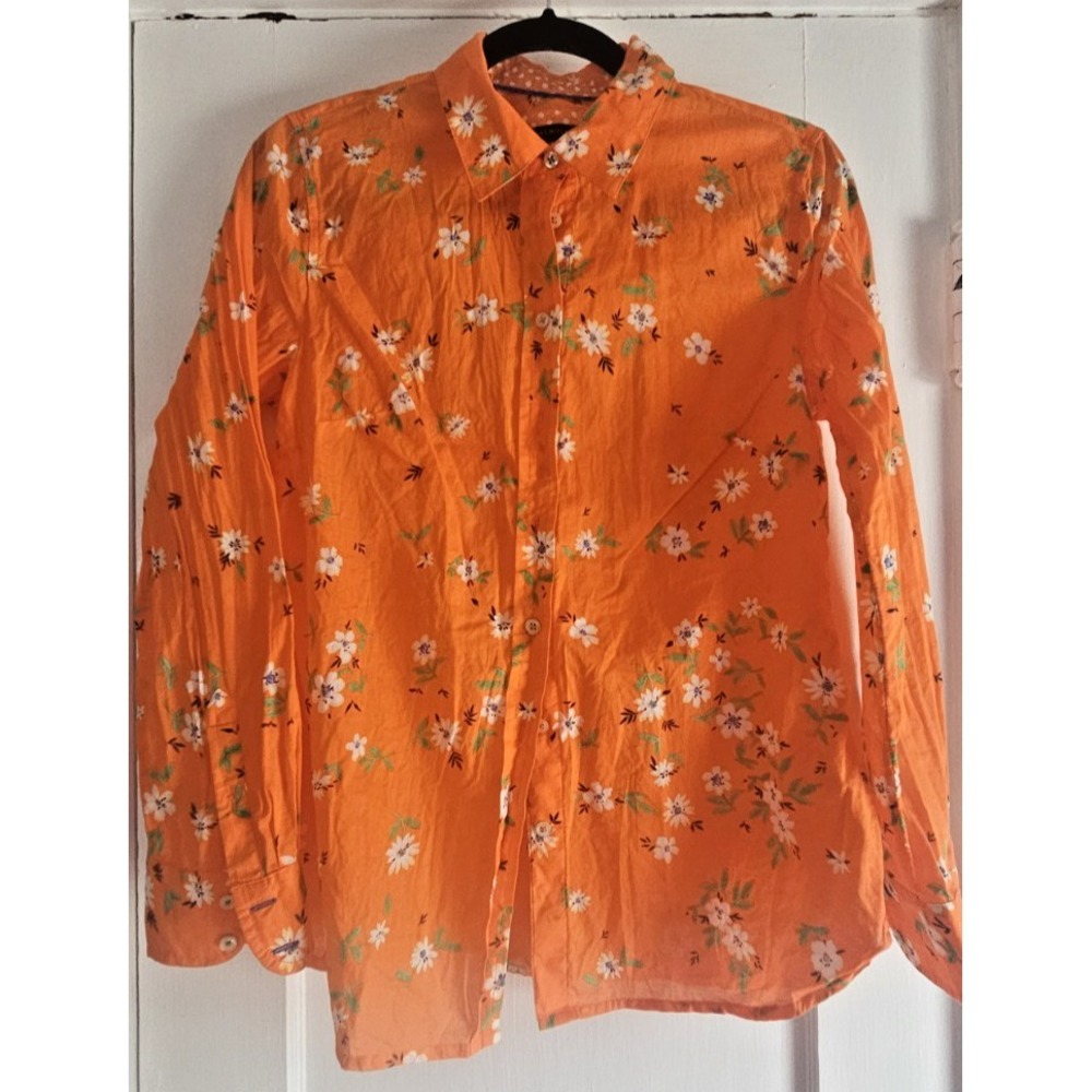 TALBOTS button down shirt orange  floral ditsy print light cotton XS